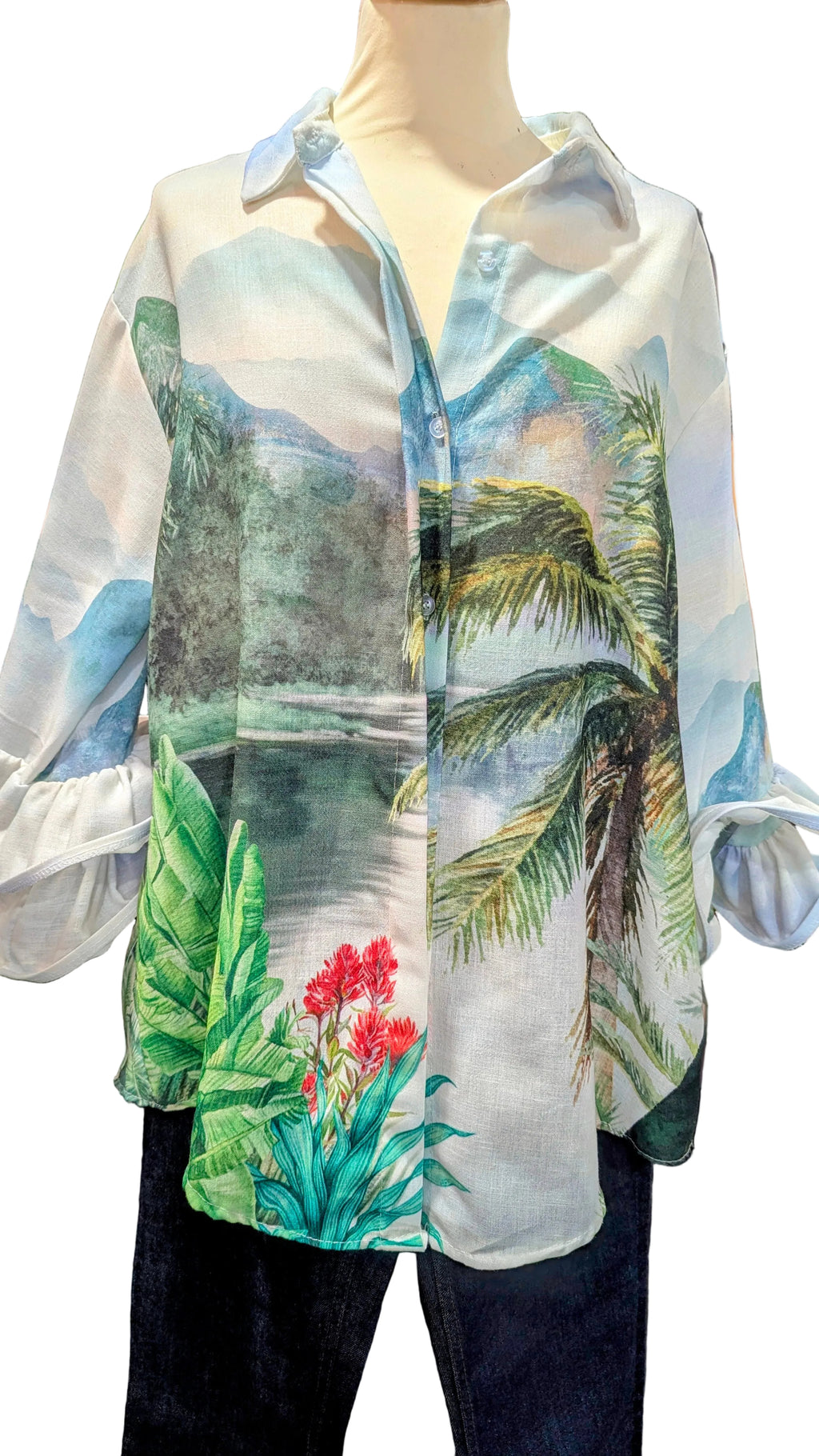 Chemise longue imprimée tropical