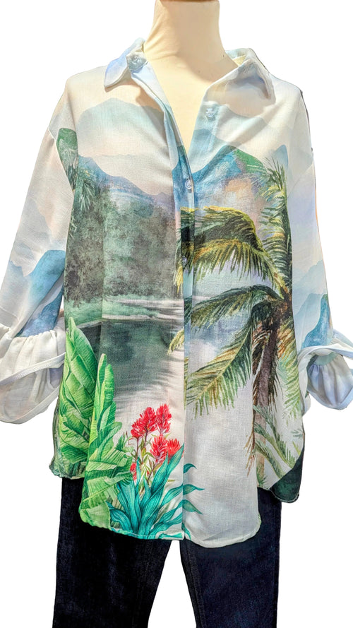 Chemise longue imprimée tropical