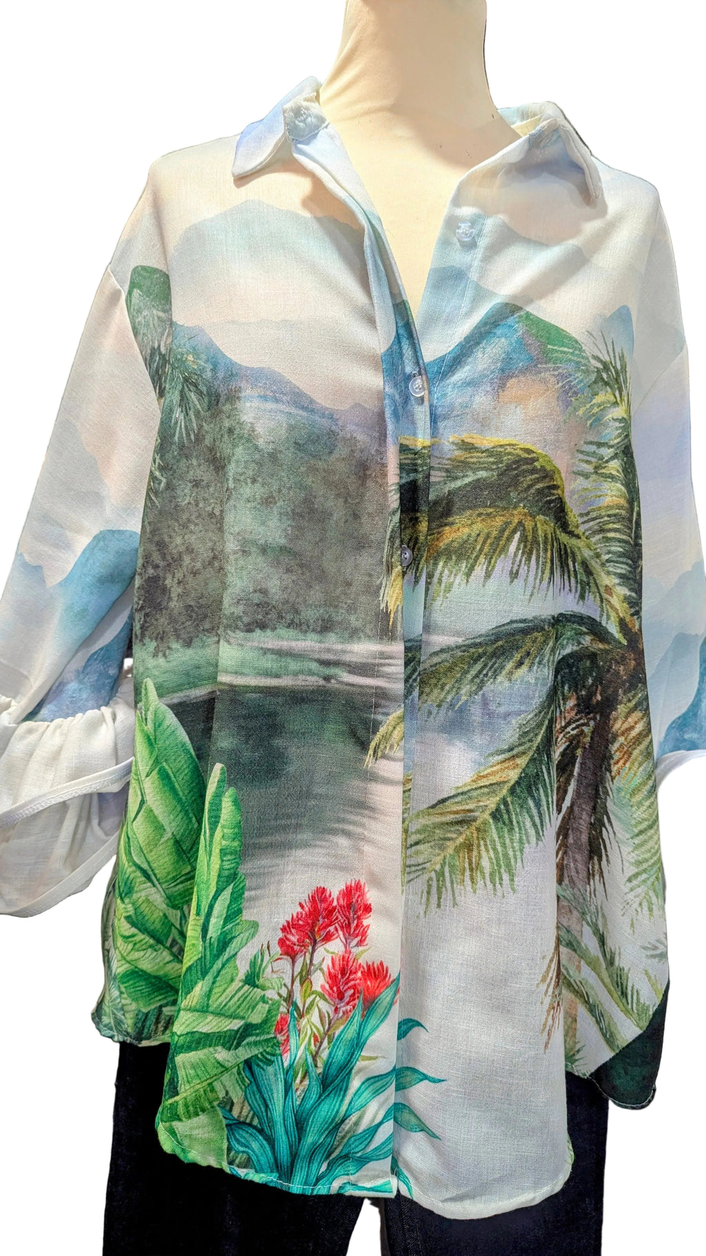 Chemise longue imprimée tropical