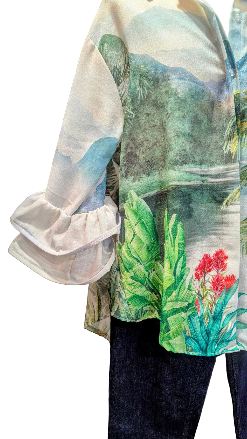 Chemise longue imprimée tropical
