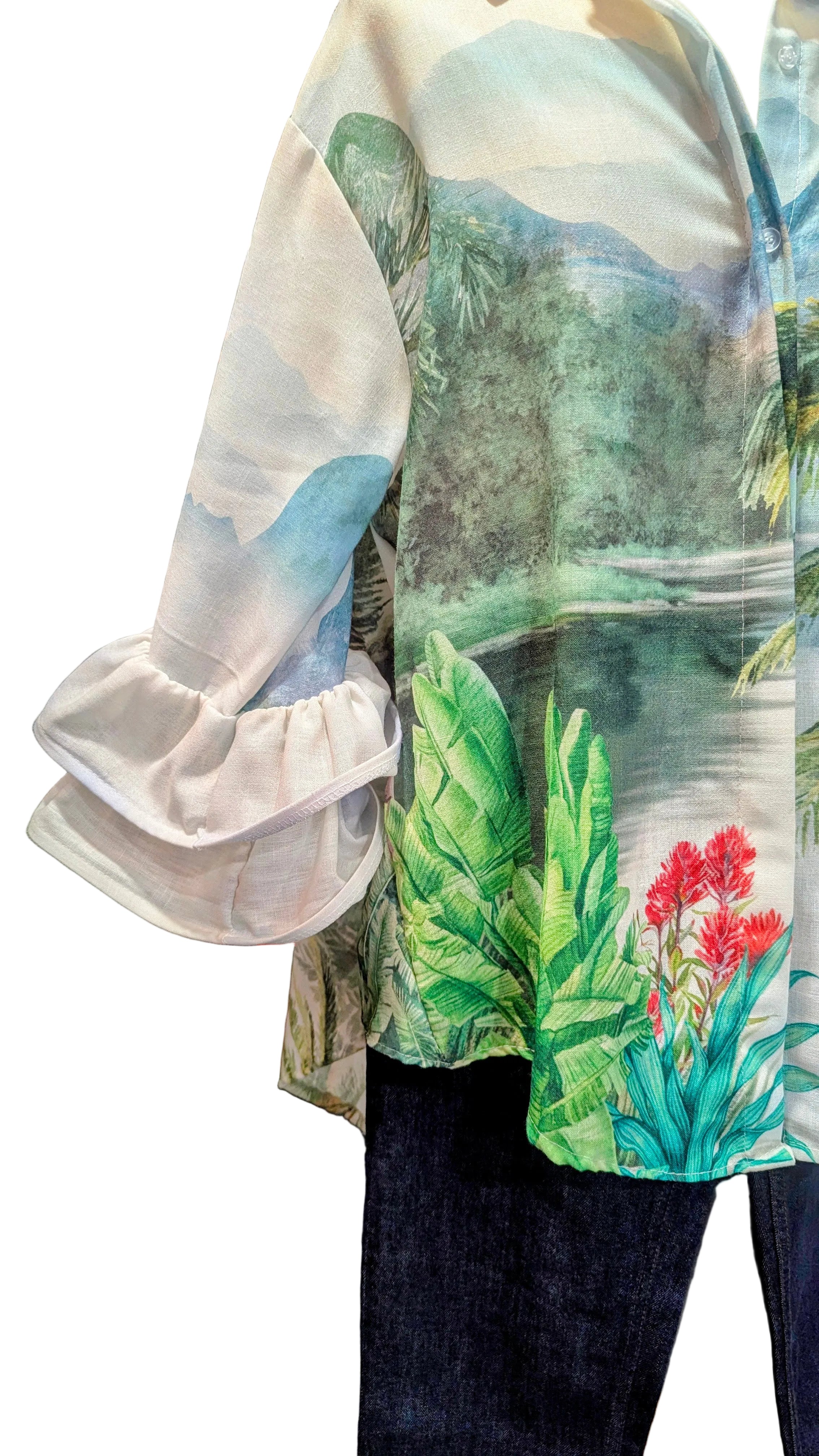 Chemise longue imprimée tropical